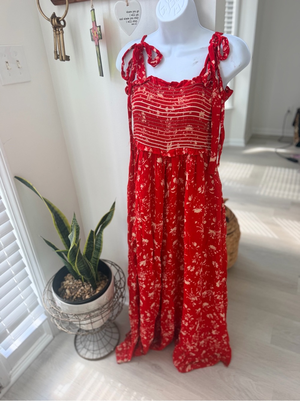 Free People Red Floral Tie-Shoulder Sundress